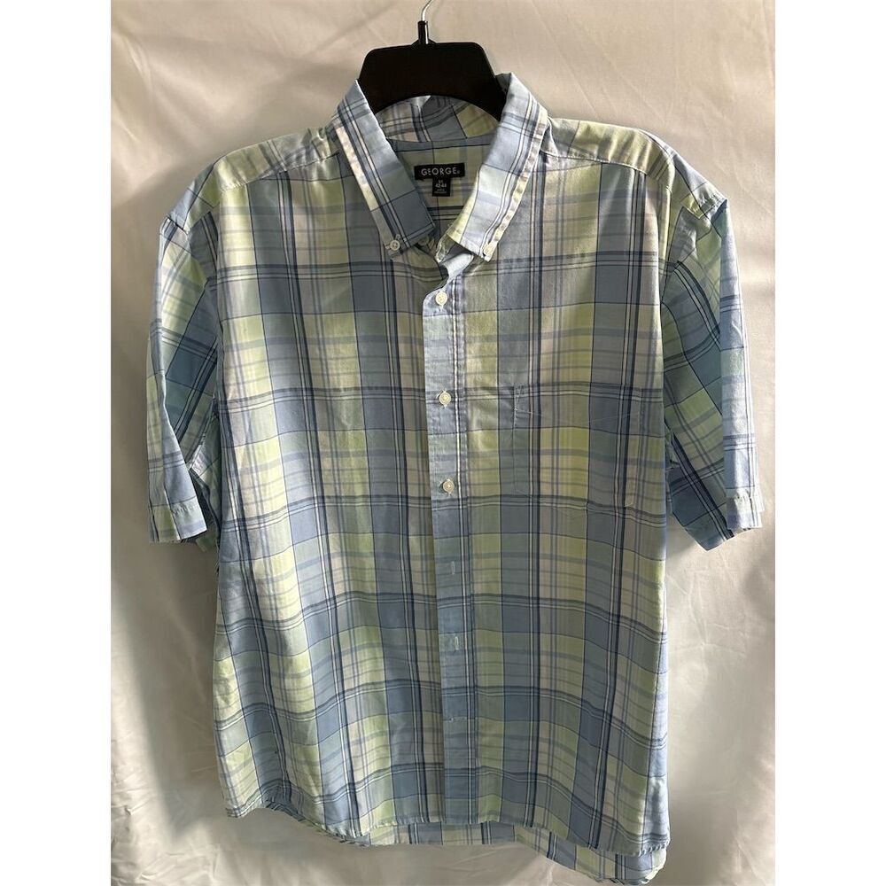 George Men's Plaid Short Sleeve Button-Up Shirt Size L Multicolor